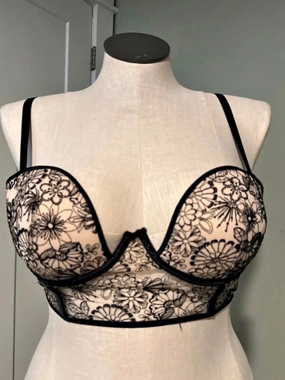Victoria's Secret Dream Angels Boho Floral Embroidery Low-Cut Demi Corset Top